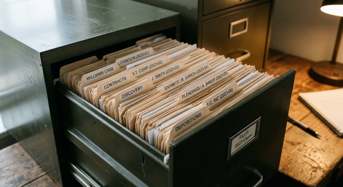 Kansas filing cabinet with organized legal folders