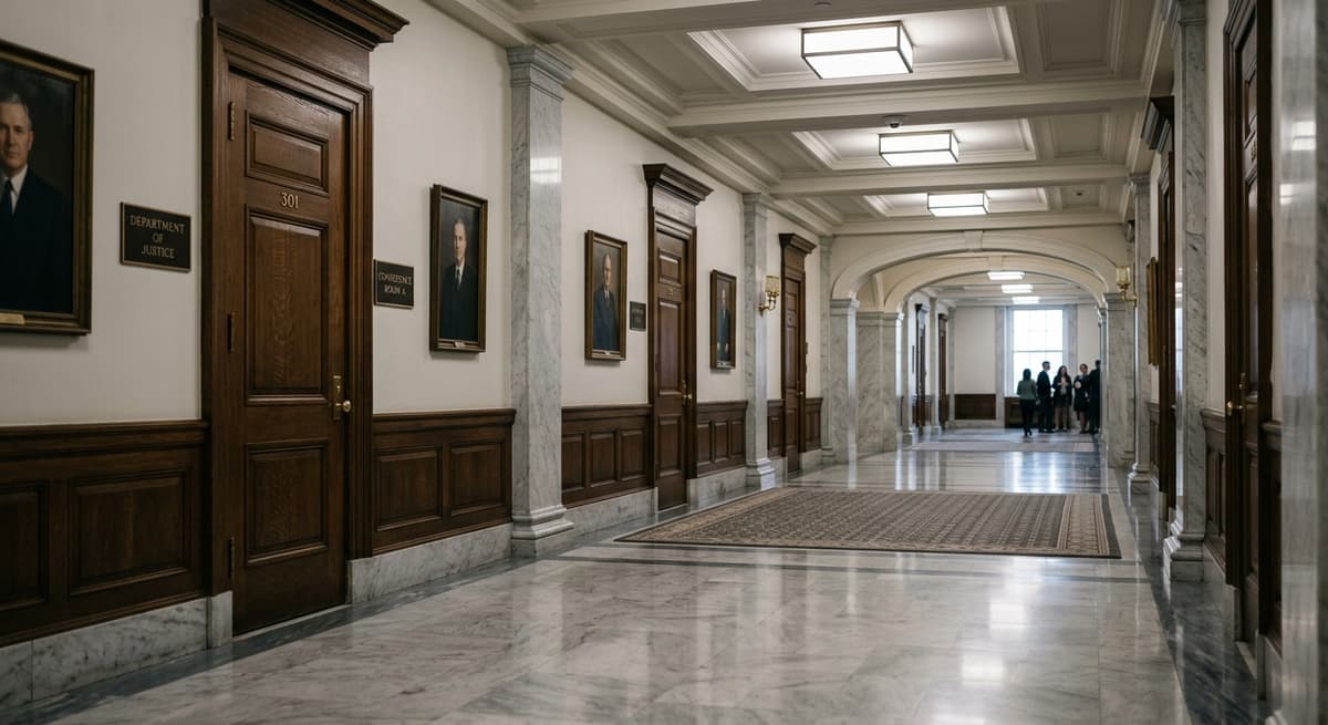official government building hallway with marble floors