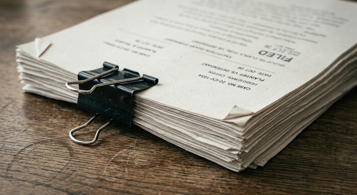 North Carolina stack of court documents held together with a binder clip