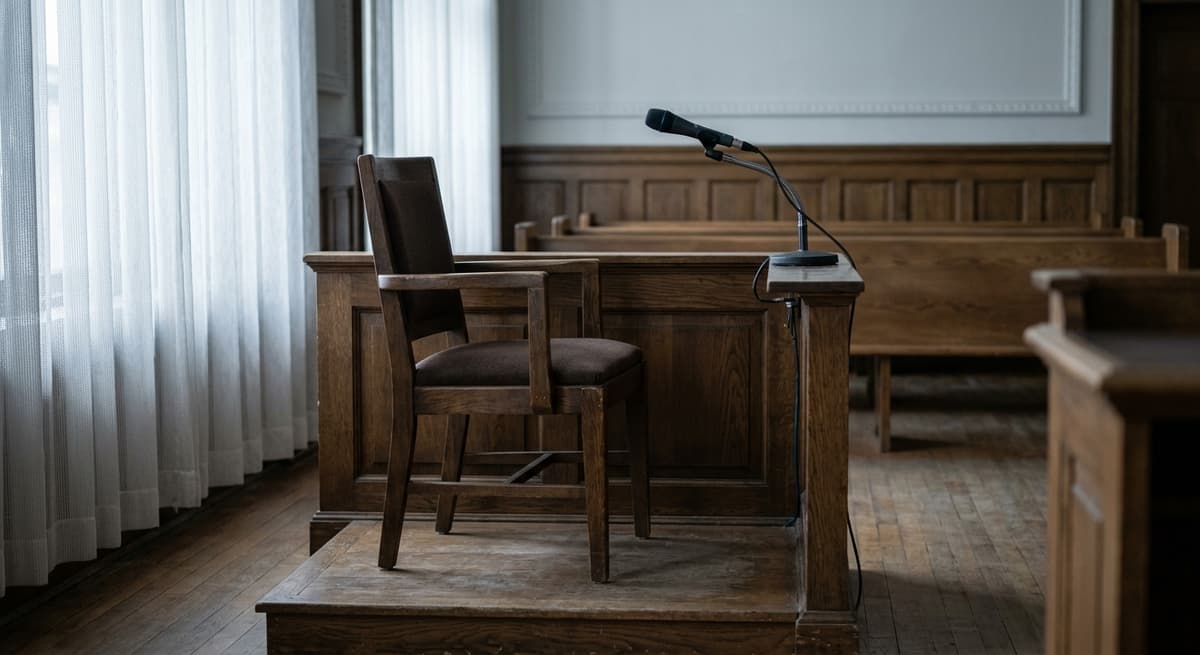 Rhode Island witness chair in a courtroom with a microphone