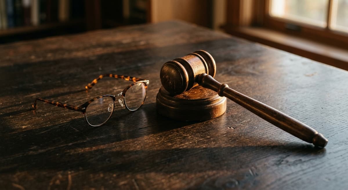 New Mexico gavel resting next to reading glasses on a dark surface