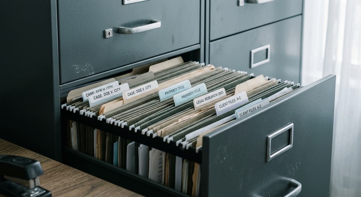Oregon filing cabinet with organized legal folders