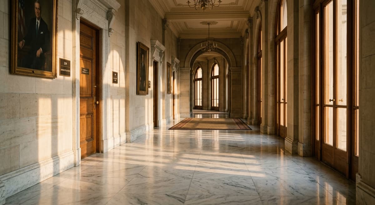 New Mexico official government building hallway with marble floors