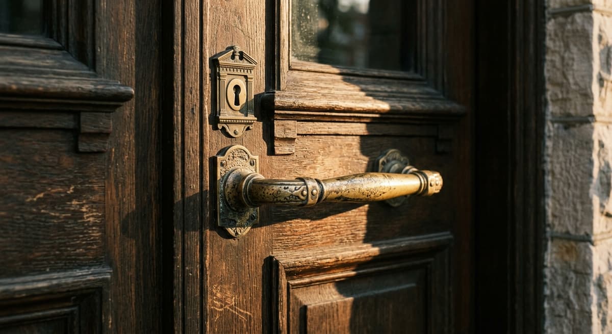 Indiana courthouse entrance door with brass handles