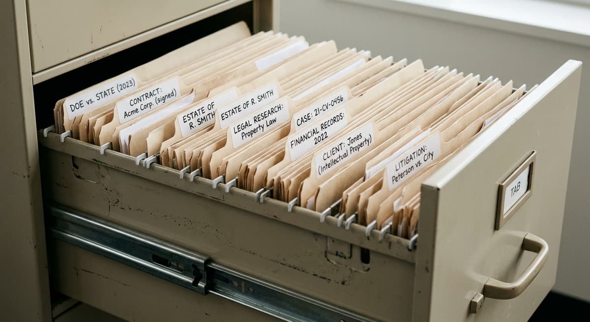 denunciante: archivador con carpetas legales organizadas