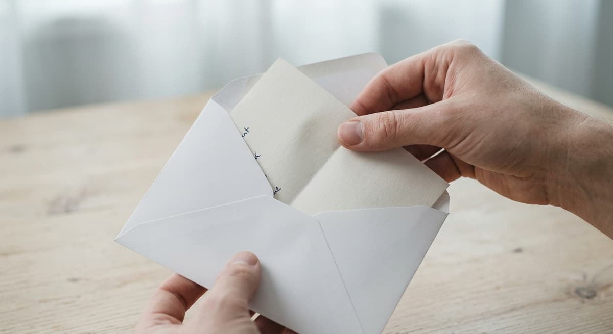 Manos de Estados Unidos colocando un documento dentro de un sobre blanco