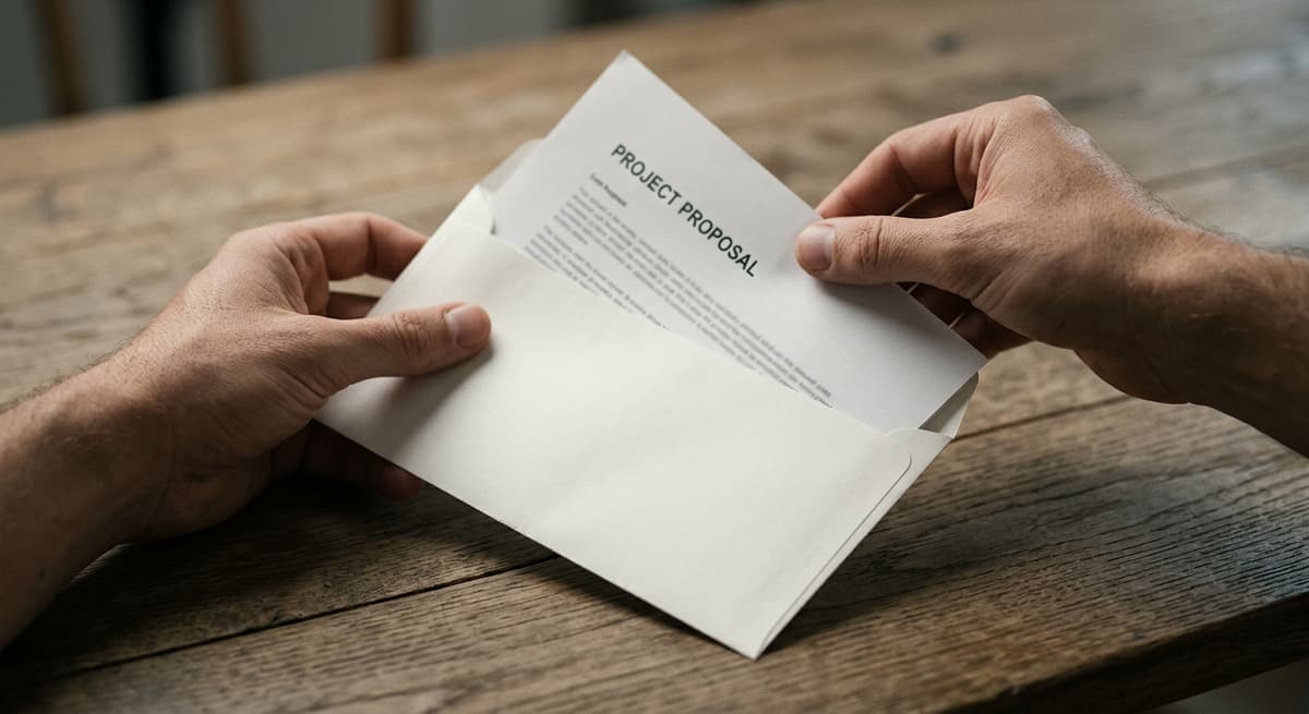 Delaware hands placing a document into a white envelope