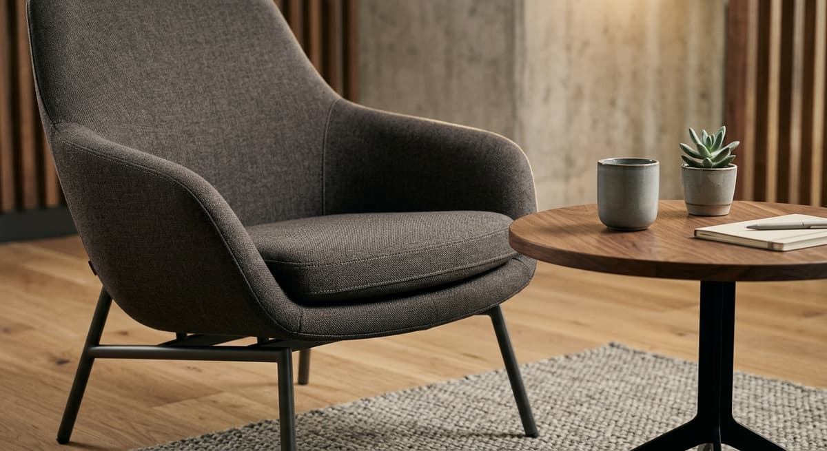 Michigan modern office reception area with a single chair and small table