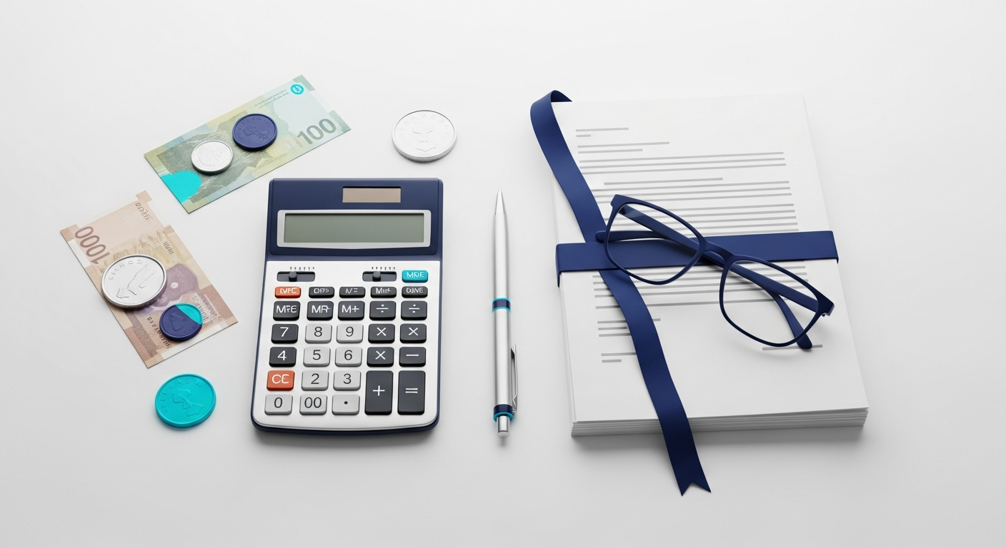 Financial calculator and legal documents, maritime theme