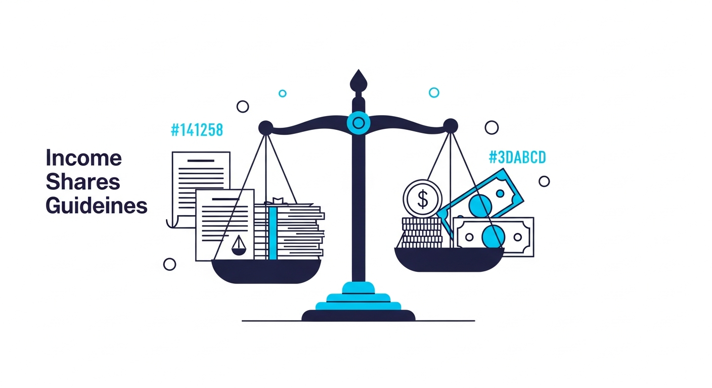 Professional illustration of income shares model guidelines with documents and scales