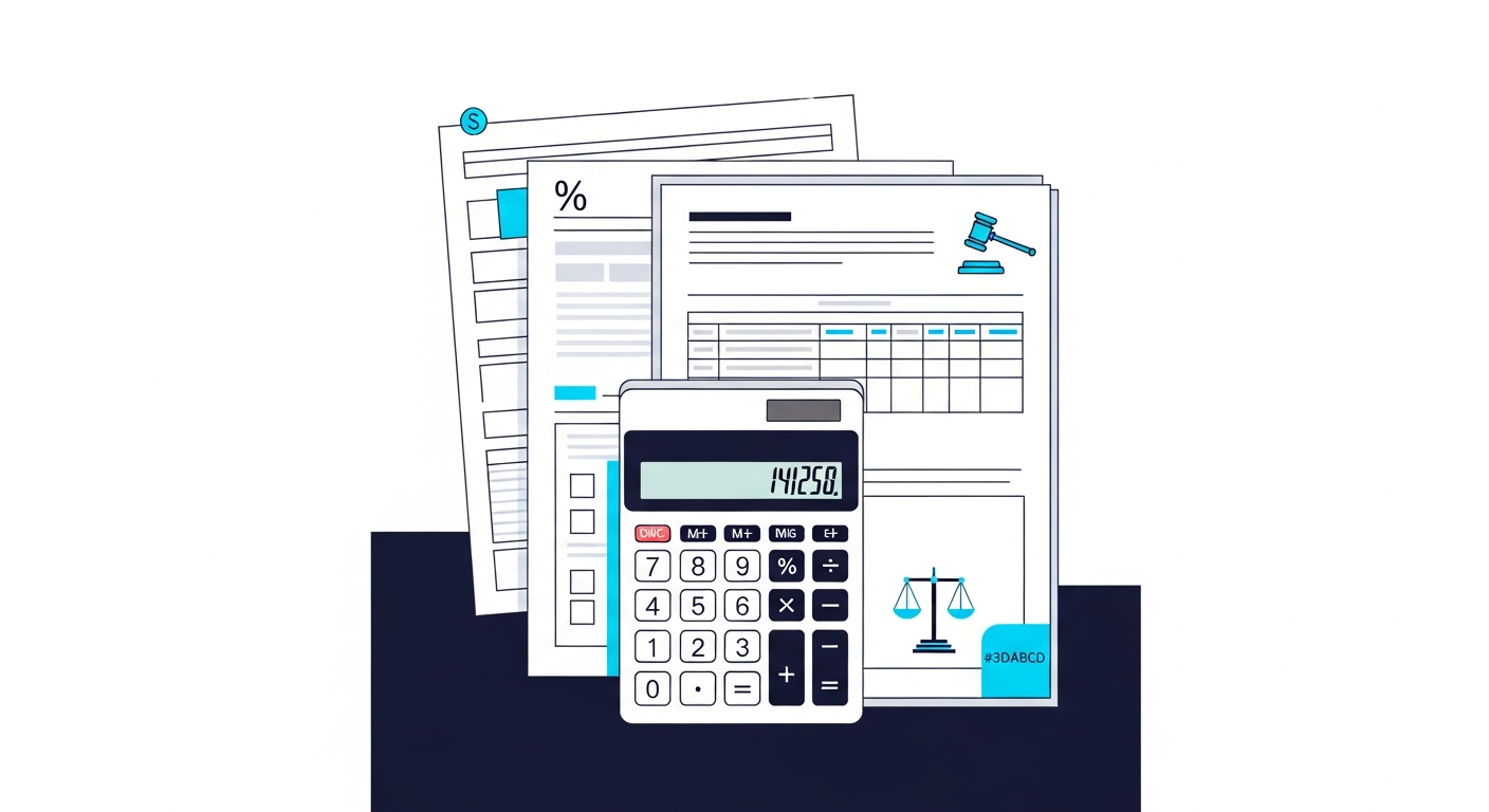 Professional illustration of percentage income model with calculator and worksheets