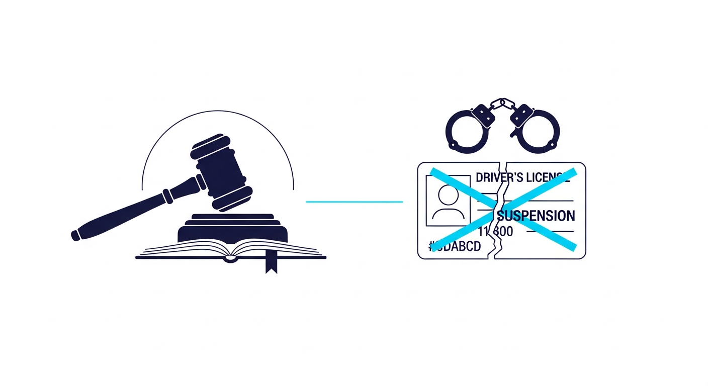 Professional illustration of bench warrant and license suspension enforcement