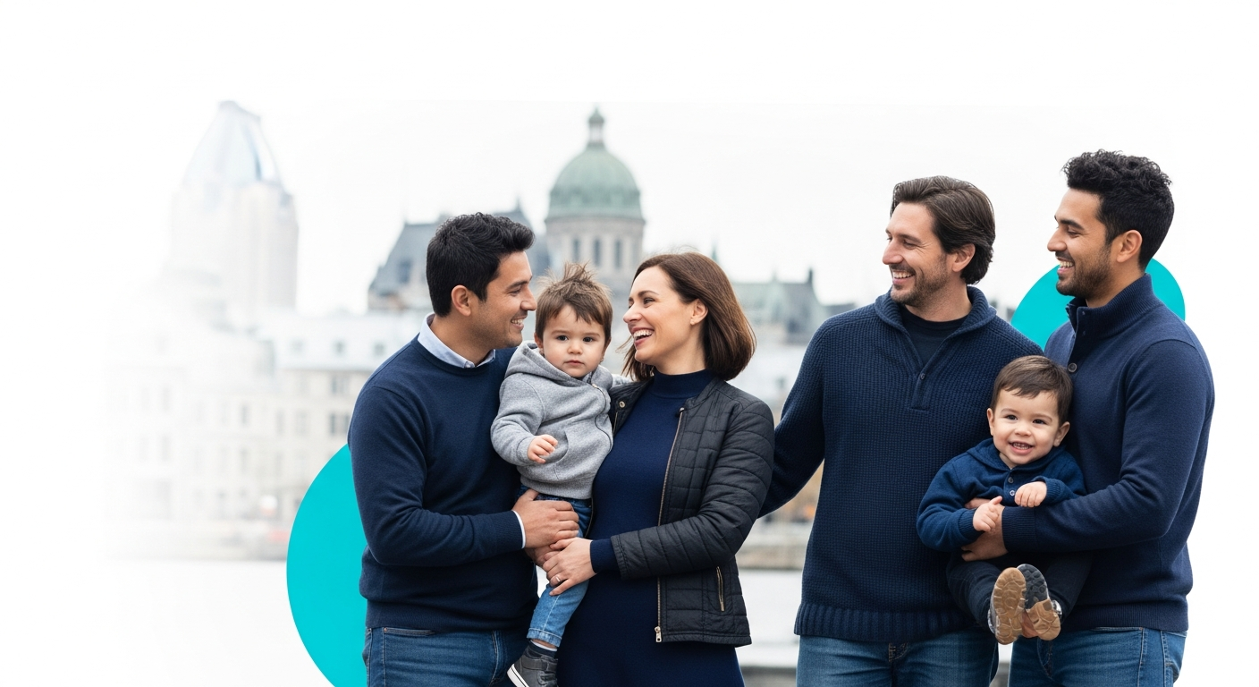 Family in Quebec with diverse background, potentially Montreal setting